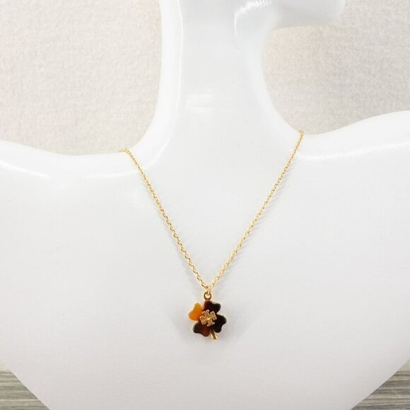 Tory Burch Resin Clover Necklace Tortoise Brown OS - Picture 4 of 12